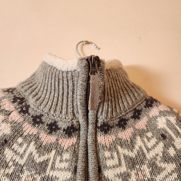 Sunice Stormpack Nordic Fair Isle Zip Knit Jacket Sherpa Lined Grey/Pink Wool S - Picture 2 of 6